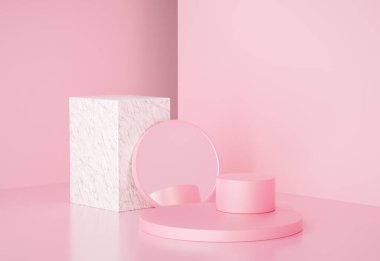 3d modern geometrik şekilleri mermer ve ayna ile ürün sunumu için biçimlendir