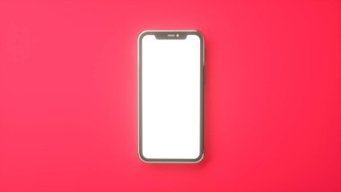 Gerçekçi akıllı telefon modelleme seti, 3D görüntüleme. Cep telefonu boş, beyaz ekran tasarımı. Kırmızı renk