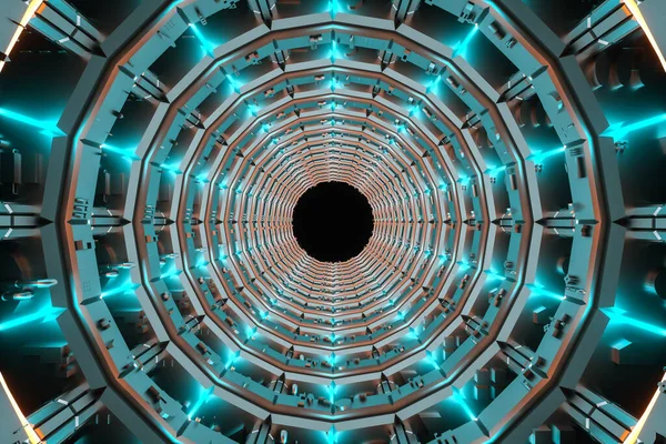 Ilustración 3D. Corredor del túnel de ciencia ficción futurista. — Foto de Stock