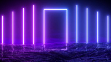 3D Illustration. Fütürist bilimkurgu parlayan neon ışıkları. fütüristik kavram.