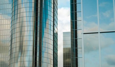 3D Illustration. Modern cam yüksek binalar. Endüstriyel mimari.