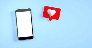 Mavi arka planda benzer bir uyarı içeren cep telefonu modeli. 3d oluşturma