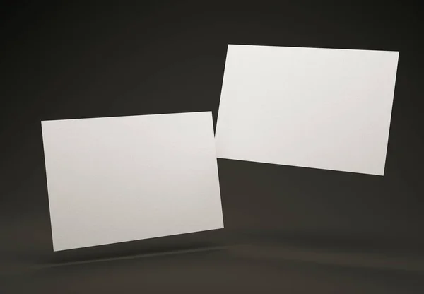 3Dイラスト。2枚の白い名刺のモックアップ。名刺デザインテンプレート. — ストック写真
