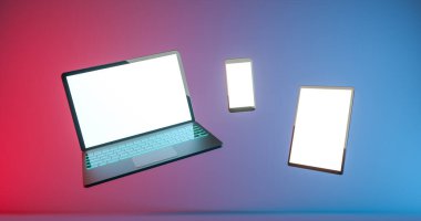 Bilgisayarlı telefon ve tablet maketi. 3d hazırlayıcı