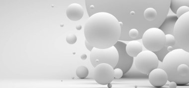 Farklı boyutlarda pembe küreleri olan soyut bir arka plan. Modern arka plan tasarımı. 3d hazırlayıcı