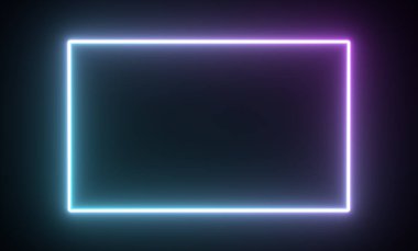 Parlak neon dikdörtgen çerçeve, ışık geometrik şekiller. 3d hazırlayıcı