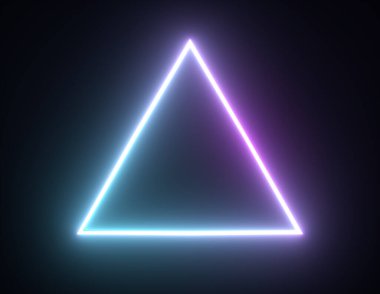 Parlak neon üçgen çerçeve, ışık geometrik şekiller. 3d hazırlayıcı
