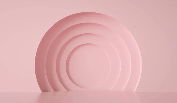 Circles forms at pink wall, abstract background, 3d render — Foto de Stock