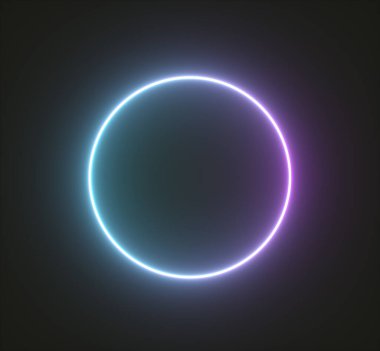 Parlak neon dairesel çerçeve, ışık geometrik şekiller. 3d hazırlayıcı