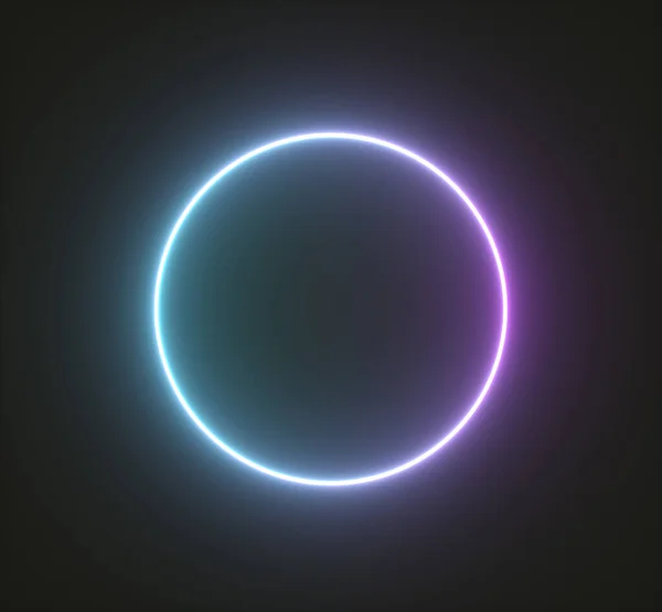 Moldura de círculo de néon brilhante, formas geométricas leves. Renderização 3d — Fotografia de Stock