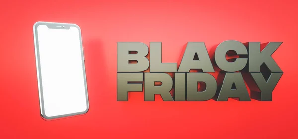 3d render. Banner for Black Friday sale with a smartphone with a blank screen — Stock Photo, Image