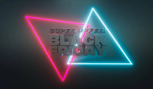 3d render. Black Friday sale banner with luminous neon lights. Design for promotion or advertisement — Stock Photo, Image