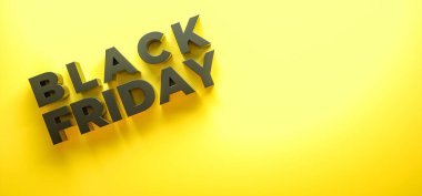 3 boyutlu görüntüleme. Kara Cuma indirim sezonu konsepti. Reklam ve tanıtım için pankart tasarımı.