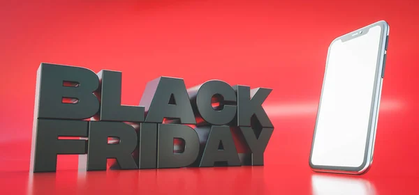 3d render. Banner for Black Friday sale. Design for promotion or advertising with smart phone — Stock Photo, Image