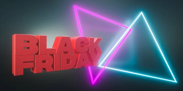 3d render. Black Friday sale banner with luminous neon lights copy space — Stock Photo, Image