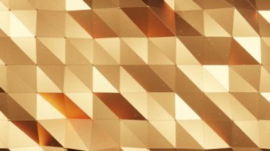 3D, soyut dijital yüzey tasarımı ritmik bir şekilde hareket eden gelecekteki Altın Çokgen deseninin kusursuz döngüsü