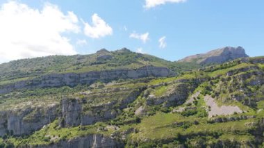 Görkemli griffon akbabası, çarpıcı bir dağ geçidinde zarif bir şekilde havada süzülüyor. Vahşi yırtıcı kuş doğal ortamında uçuyor.