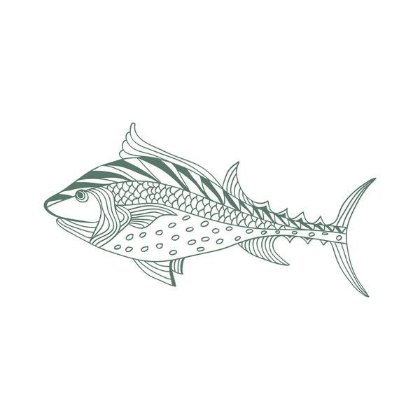 Atún pescado incompleto en estilo de dibujos animados sobre un fondo blanco — Vector de stock