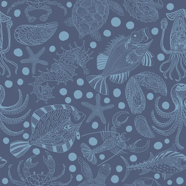 Texture sans couture d'un fruit de mer. Fond vectoriel avec un croquis — Image vectorielle