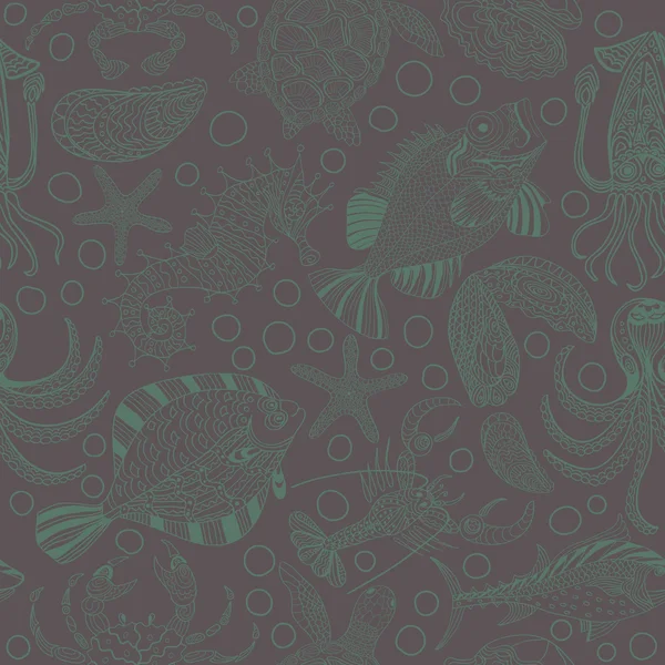 Seamless texture of a seafood. Vector background with a sketchy — Stock Vector