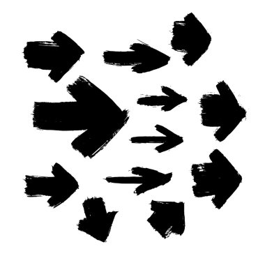 12 grunge siyah soyut dokulu vektör okları kümesi. Vektör d