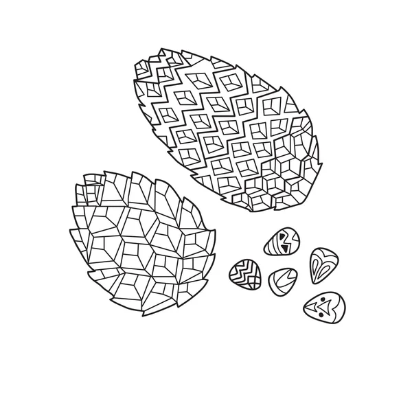 Zentangle ไบคอล pinecones สําหรับผู้ใหญ่ต่อต้านความเครียด Pa สี — ภาพเวกเตอร์สต็อก