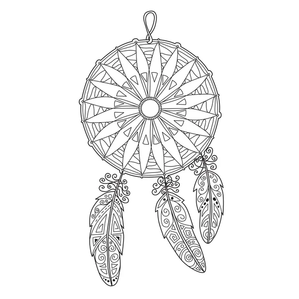 Zentangle dreamcatcher with feathers for adult anti stress Color — ストックベクタ