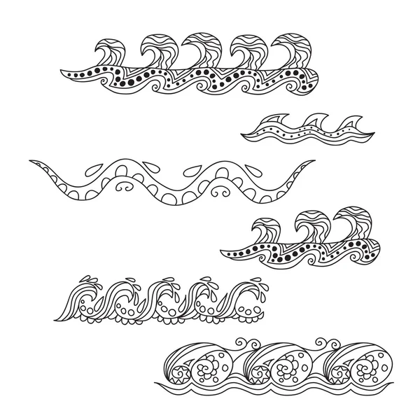 Zentangle the Baikal waves for adult anti stress Coloring Page f — Stockový vektor