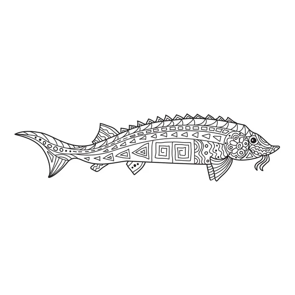 Zentangle the Baikal Sturgeon for adult anti stress Coloring Pag — 스톡 벡터