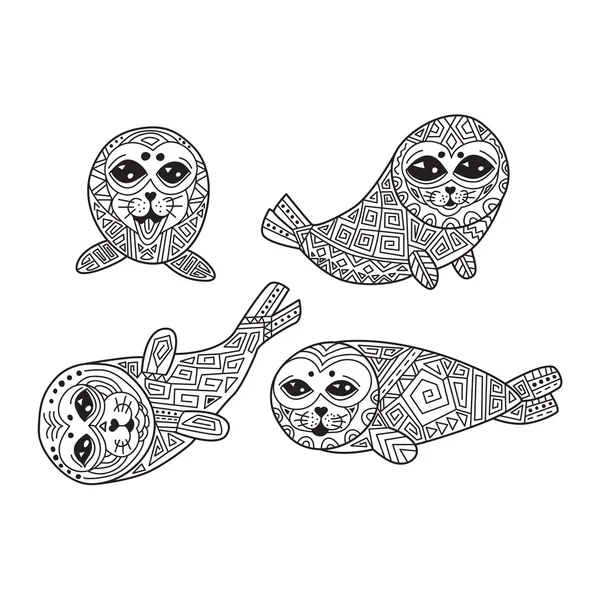 Zentangle the Baikal seals for adult anti stress Coloring Page. — стоковий вектор