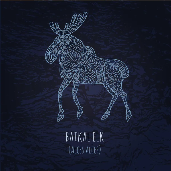 Baikal elk illustratie in doodle stijl. Vector monochroom schets — Stockvector