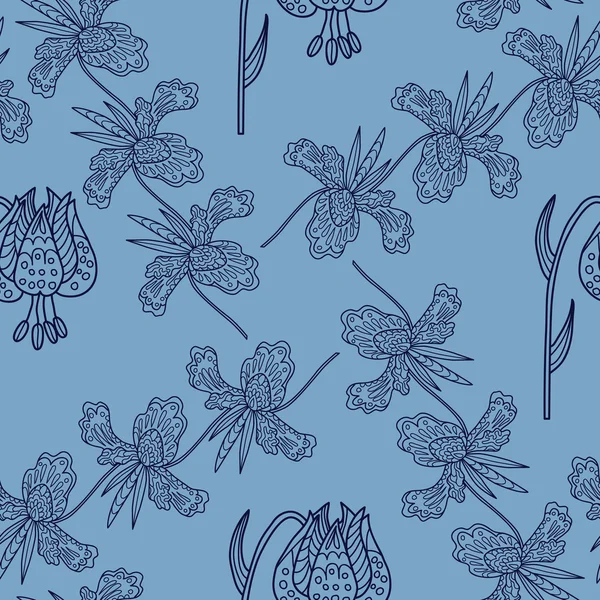 Texture sans couture élégante avec nénuphar baïkal gribouillé et orchidée dans — Image vectorielle
