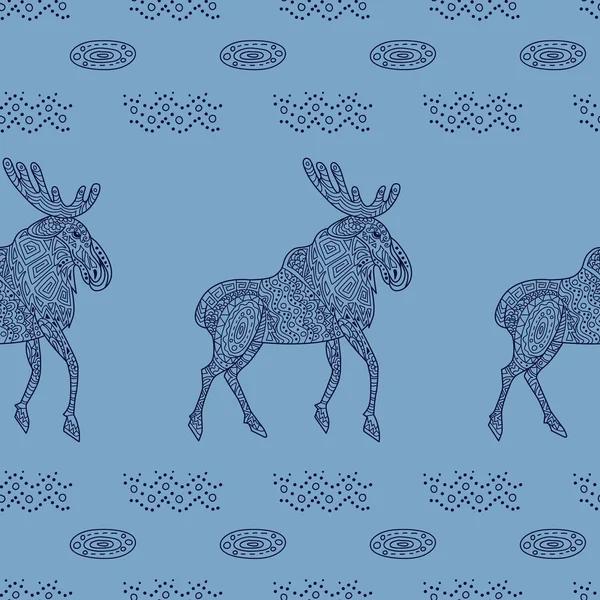 Stylowa, płynna konsystencja z doodled łosie Bajkał w niebieskich kolorach — Wektor stockowy