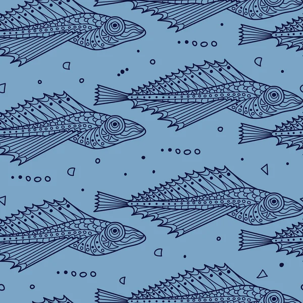 Stylish seamless texture with doodled Baikal oilfish golomyanka — Stock Vector
