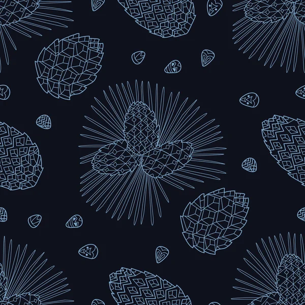 Stilvolle nahtlose Textur mit gekritzelten Baikalzapfen in blauem C — Stockvektor
