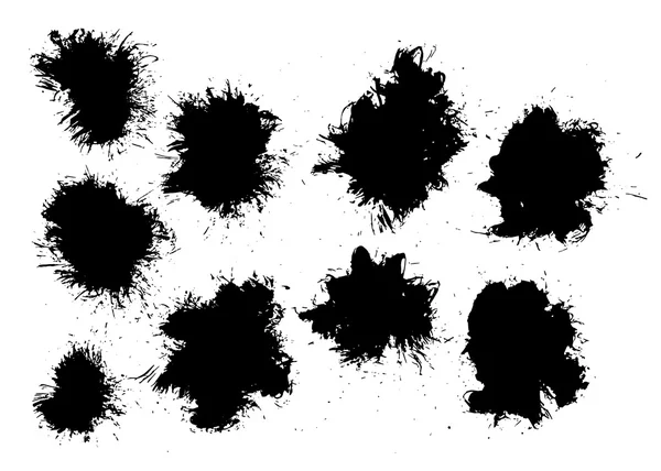 Set di 9 grunge nero astratto texture macchie forme vettoriali. Vec — Vettoriale Stock