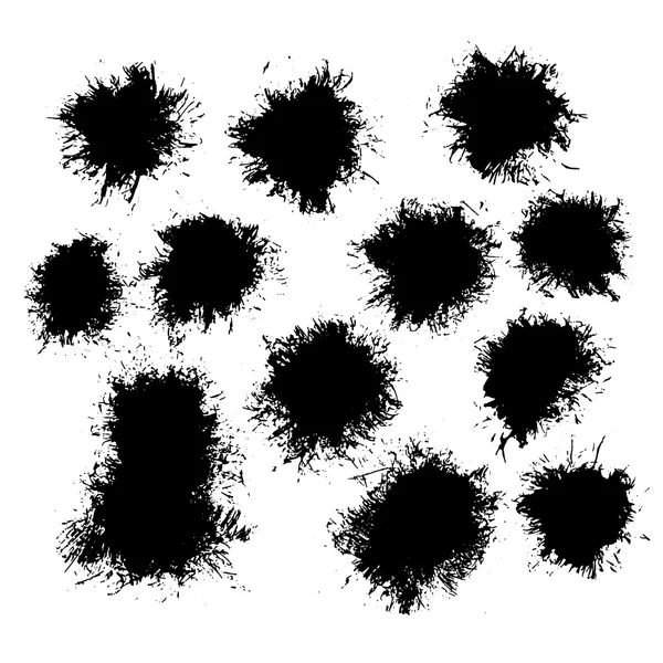 Set di 12 grunge nero astratto texture macchie forme vettoriali. Ve ne sono — Vettoriale Stock