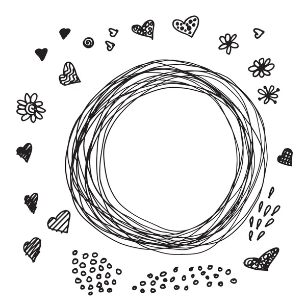 Collection of hand-drawn sketches hearts, flowers, spots and rou — Stock Vector