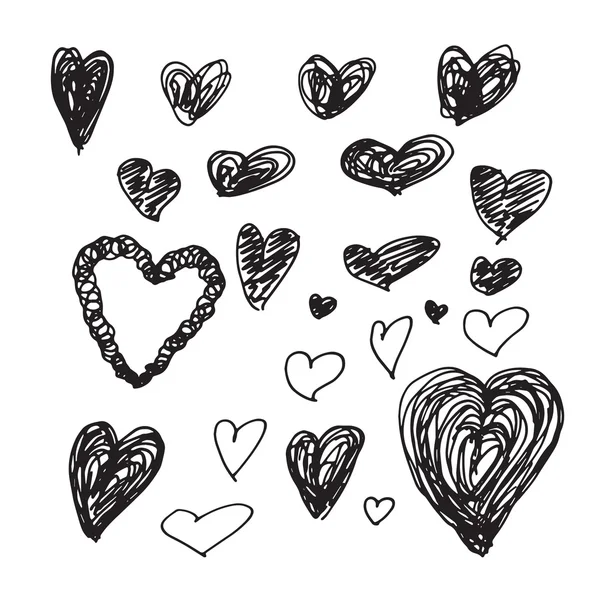 Collection of hand-drawn sketch hearts for Valentines Day design — Stock Vector