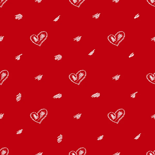 Red vector seamless background with hand-drawn hearts and spots. — Stock Vector