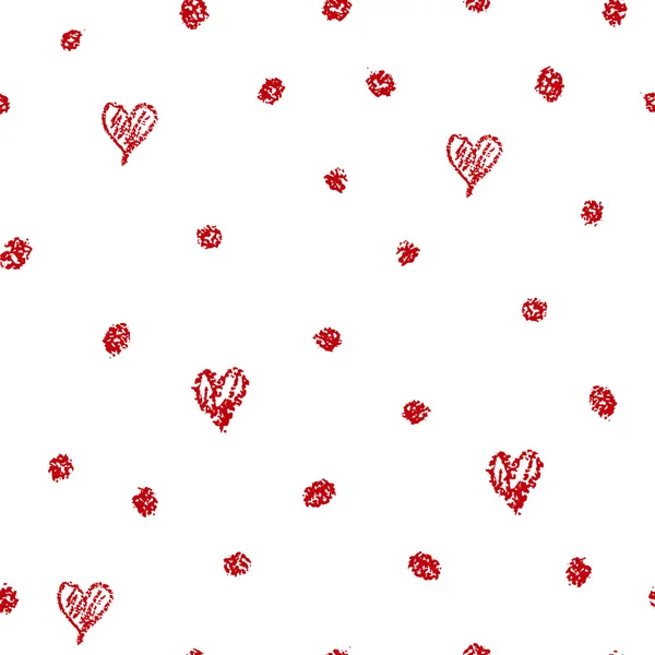 White vector seamless background with small hand-drawn hearts. — ストックベクタ