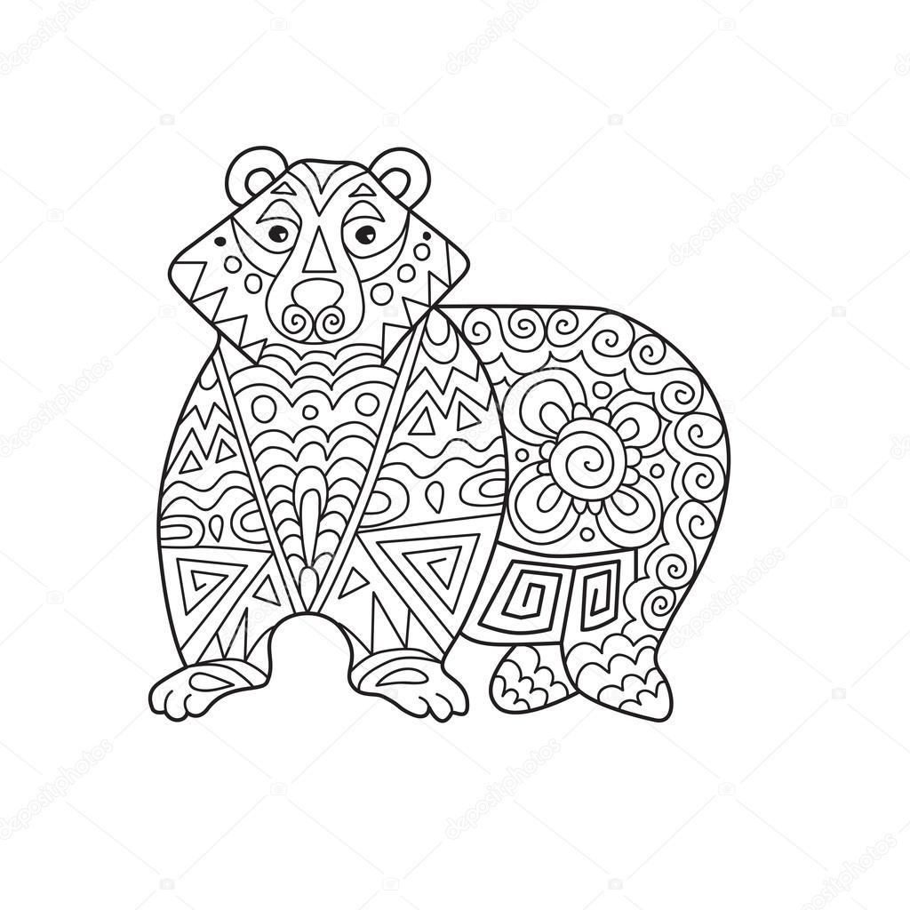 Zentangle the Baikal bear for adult anti stress Coloring Page fo