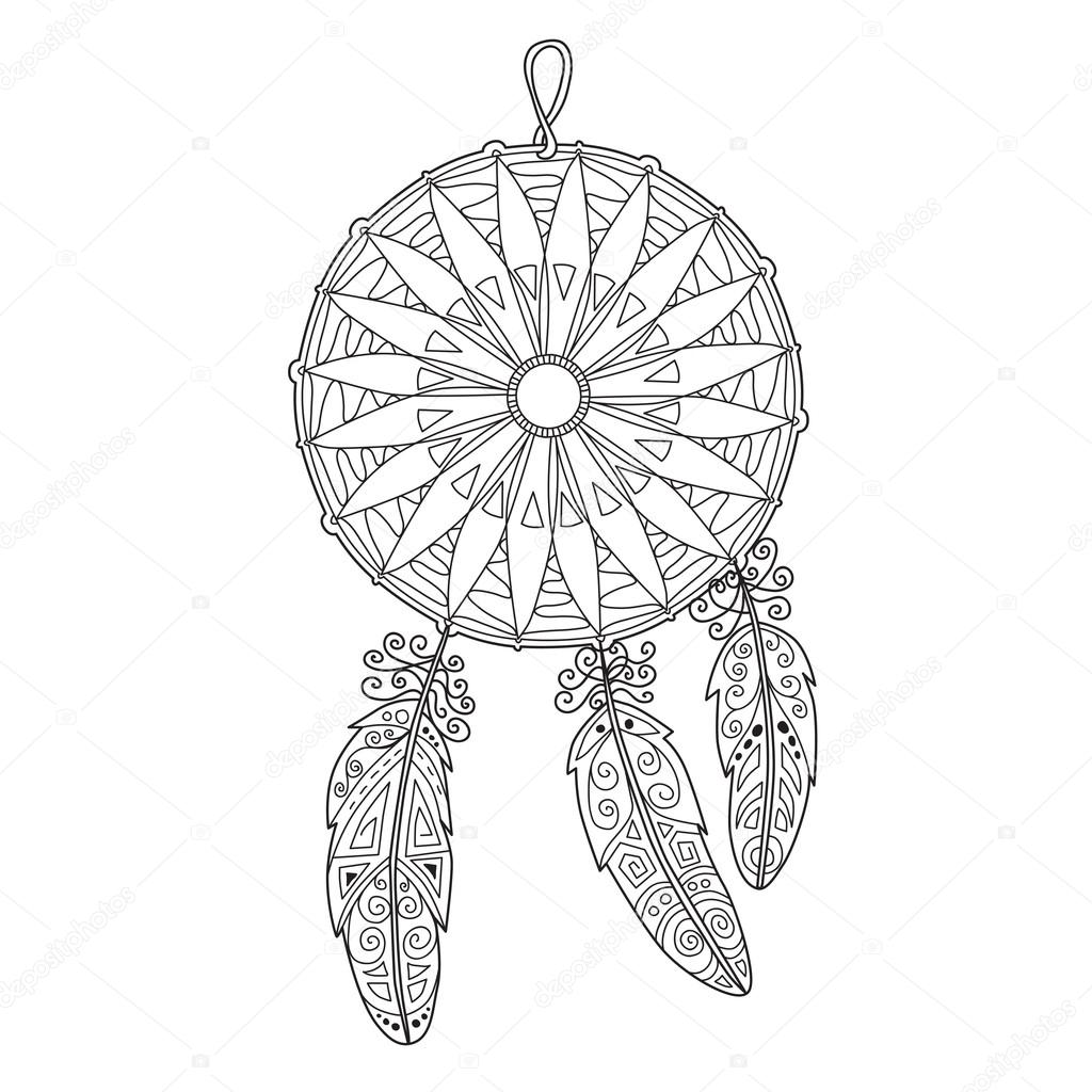 Zentangle dreamcatcher with feathers for adult anti stress Color