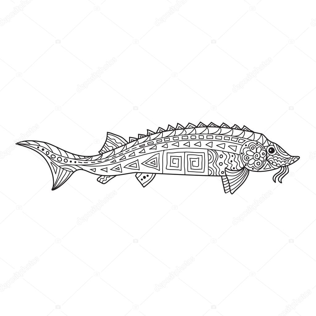 Zentangle the Baikal Sturgeon for adult anti stress Coloring Pag