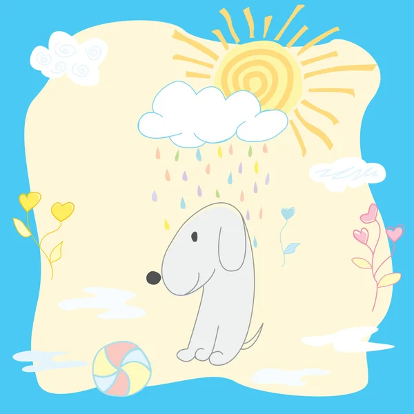 Stock vector puppy under colorful rain — Stock Vector