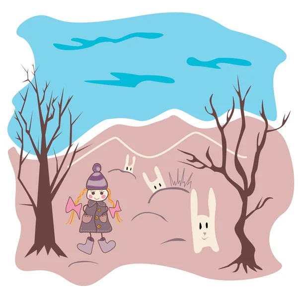 Stock vector girl and rabbits on a background — Stock Vector