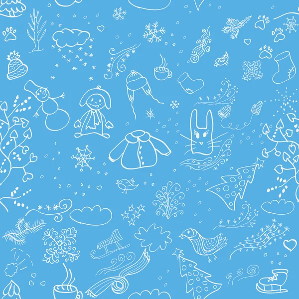 Seamless winter pattern on a blue background — Stock Vector