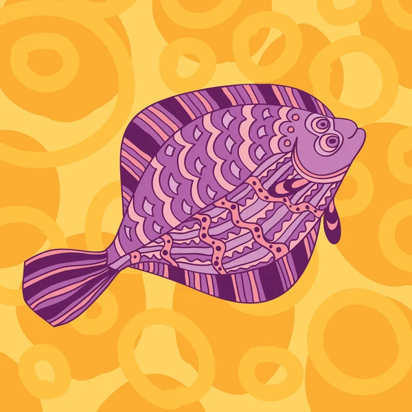 Fletán de pescado incompleto en estilo de dibujos animados — Vector de stock