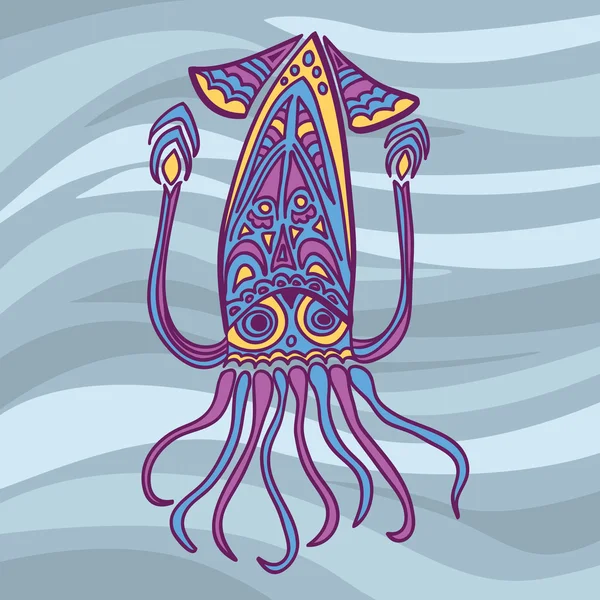 Sea dweller squid in cartoon style — Stock Vector