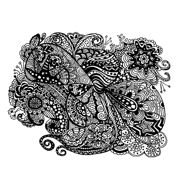 Mehndi Hand-Drawn floral abstract ornament Doodle. — Stock Vector